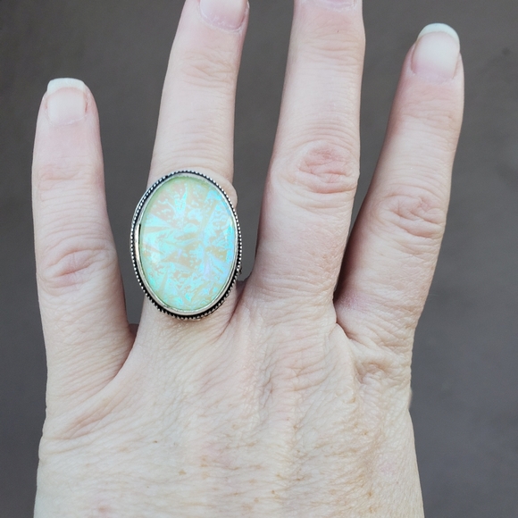 New Dichroic Glass 925 Silver Ring. - Picture 6 of 16